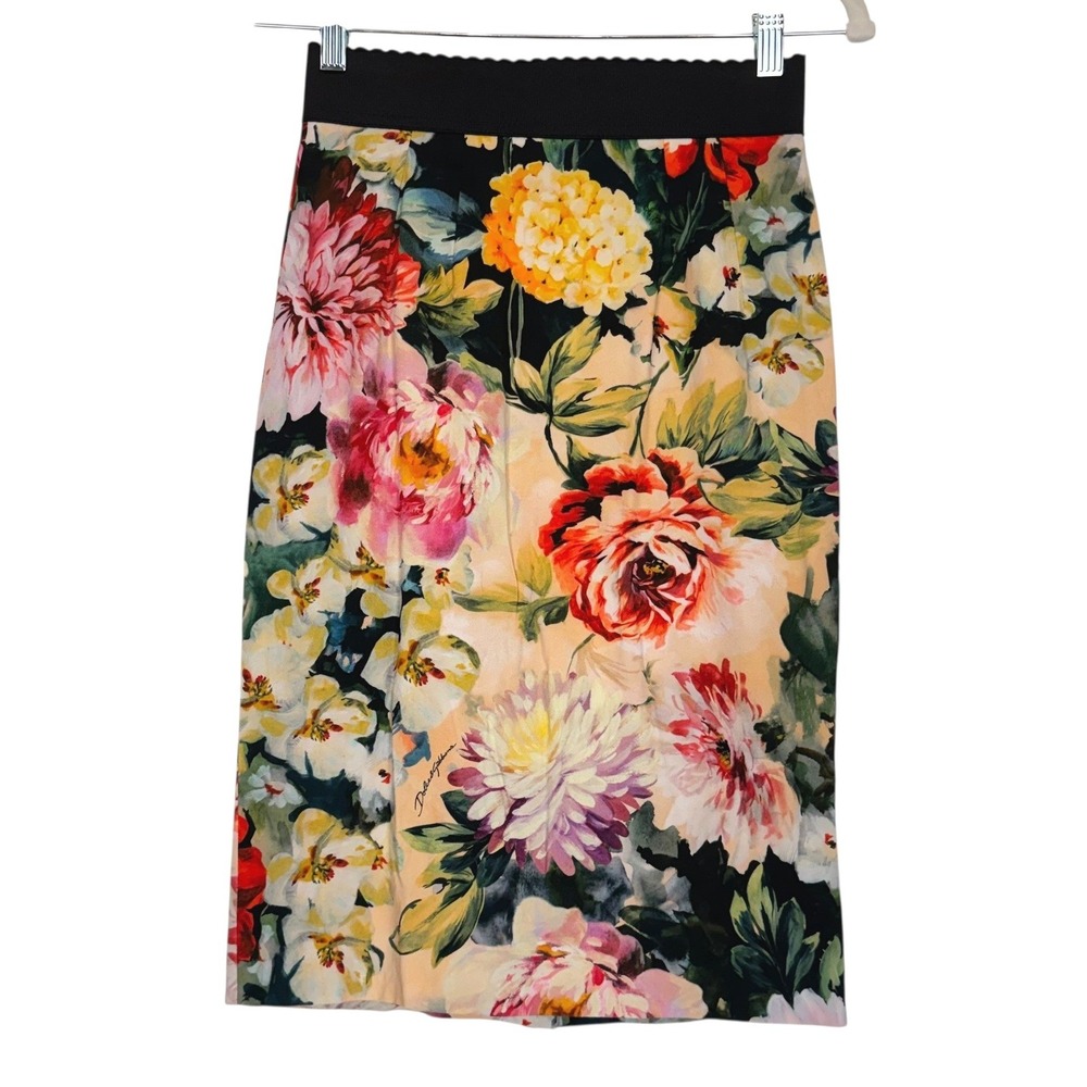 Dolce & Gabbana Floral Pencil Skirt in Black, Pink, Yellow, Green